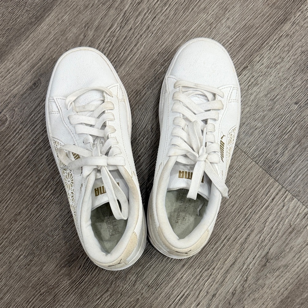 Puma Cream Sneakers with Gold Logo